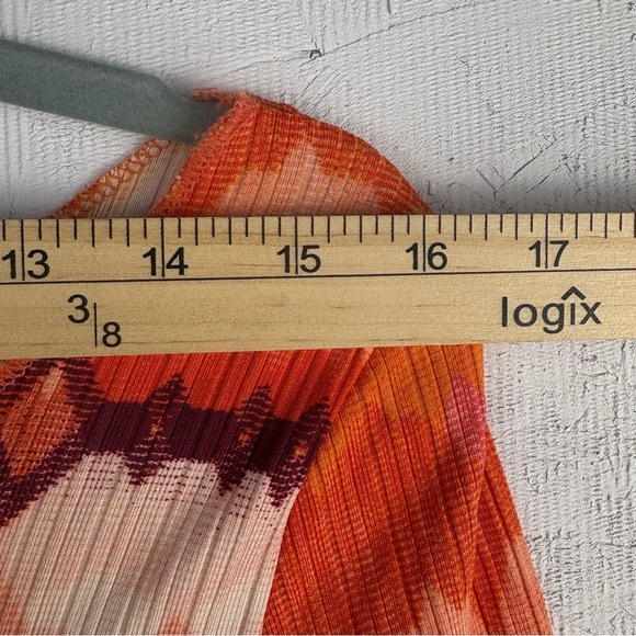 Urban Outfitters Bold Orange Chevron Ribbed Crop Button Up Casual Blouse Large - Picture 6 of 11